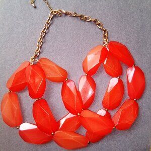 Vintage Coral Orange Beaded Triple Layer Statement Necklace